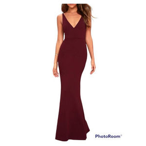 Lulus V-Neck Maxi Mermaid Dress Burgundy Evening Gown Size  XS